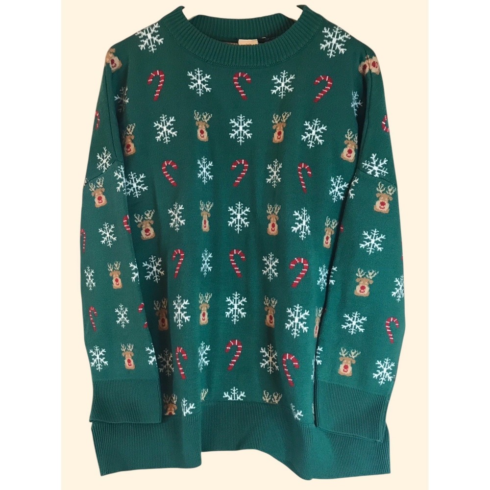 Dari Christmas Party Reindeer Snowflake Candy Cane Acrylic Knitted Sweater Sz 5x